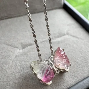 RENSINO Natural Tourmaline Butterfly Pendant Necklace Crystal Jewelry Elegant S925 Silver Chain for Women Birthday Gift