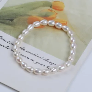 RENSINO Natural White Charm Natural Rice Shape Pearl Bracelet for Decorating