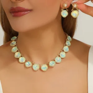 RENSINO Necklace And Earrings Set Super Magical Shining Crystal Colorful Necklace Collar Chain Necklace