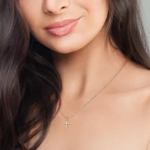 RENSINO Necklace with Diamond Crystal Cross S925 Classic Earring Necklace in Western Style