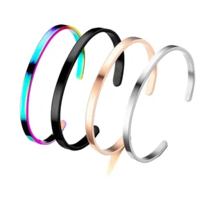 RENSINO Neutral 304 316L Stainless Steel Open Cuff Bracelet 4mm Silver Plated Rose Gold Geometric Classic Design for Unisex Parties