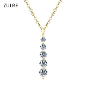 RENSINO New 5 Stone DVVS1 Moissanite LuxuriousStraight Gradient V Neck Calabash Long Collarbone Chain Fashion Pendant Necklace for Women