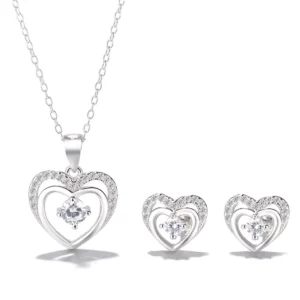 RENSINO New 925 Sterling Silver CZ Open Heart Jewelry Set