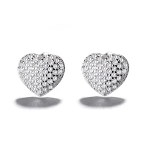 RENSINO New 925 Sterling Silver Jewelry CZ Stone Heart Daily Wear Stud Earrings