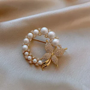 RENSINO New Alloy Pearl Round Butterfly Brooch High End Ladies Luxury Designer Brooch Pin Fixed Clothes Accessories