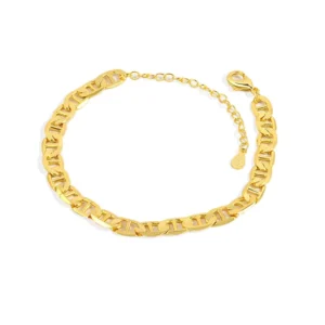 RENSINO New Arrival 18k Gold Plated Flat Mariner Link Chain Anklet 4.2mm Wide 9 10 11 Inches Ankle Bracelet for Women Teen Girls