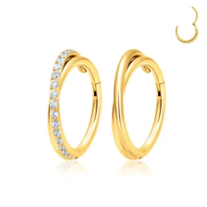 RENSINO New Arrival 316L Stainless Steel Double Hoop CZ Hinged Segment Nose Ring Earrings for Helix Cartilage Septum Piercing Jewelry