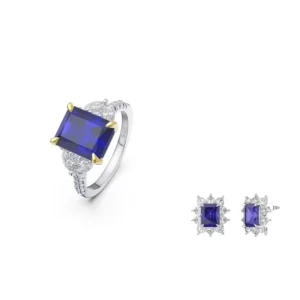 RENSINO New Arrival 8A Tanzanite Zirconia Jewelry Set 925 Sterling Silver Necklace Earrings Ring for Women