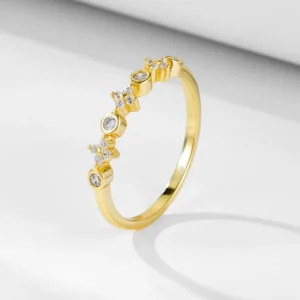 RENSINO New Arrival Engaged Wedding Three Clover Flower Stacking Ring in 925 Sterling Silver 14k Gold Plated Cubic Zircon