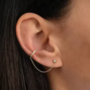 RENSINO New Arrival Hypoallergenic 18k Gold Plated 925 Sterling Silver Fine Earrings Inlaid Zircon Long Chain Ear Cuff for Women