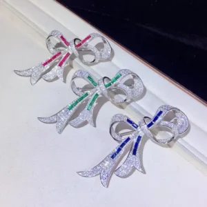RENSINO New Arrival Jewelry 925 Colorful Zircon Stone Bow Knot Pin Brooch