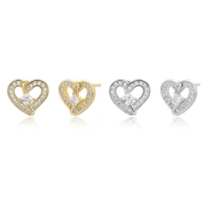 RENSINO New Arrival S925 Sterling Silver Heart Stud Earrings for Women Minimalist Elegant Jewelry Daily Wear Party Gift
