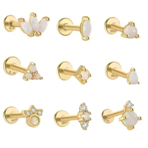 RENSINO New Arrival Sterling Silver 925 Jewelry Fashion Opal Zircon Design Lip Ring Helix Earrings Fine Jewelry Body Piercing Jew