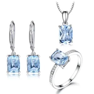RENSINO New Arrival Women 925 Sterling Silver Crystal Blue Cubic Zircon Necklace Earrings Ring Jewelry Sets