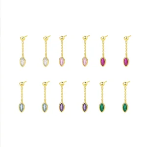 RENSINO New Arrivals 925 Sterling Silver Dainty Jewelry Gold Plated Marquise Zircon Summer Drop Stud Earrings for Women