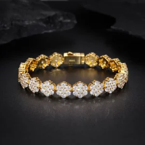 RENSINO New Arrivals 925 Sterling Silver Hip Hop Jewelry VVS Moissanite 9mm Iced Out Flower Chain Bracelet