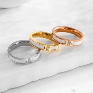 RENSINO New Arrivals Modern White Shell Stainless Steel Rings Gold Plated Jewelry for Women Wedding Party Gift