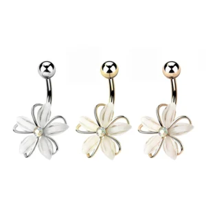 RENSINO New Arrive Stainless Steel Bar Handmade Ring New Design Flower Belly Ring Lighter Ring Piercing Jewelry