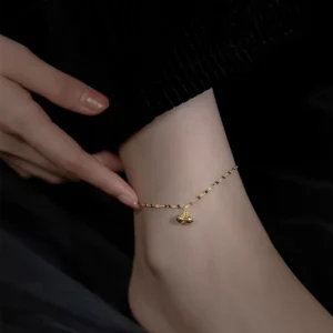 RENSINO New Arrived Fashion 925 Sterling Silver Gold Plated Lip Chain Bell Anklet for Women Dainty Jewelry