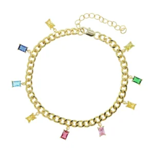 RENSINO New Arrived Summer Beach Ankle Bracelet Foot Leg Jewelry with Cuban Chain Paved rainbow Color Cz Charm Anklet Bracelet Jewelry