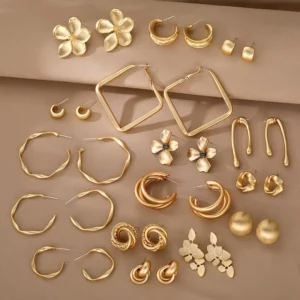 RENSINO New Chunky Hoop Earrings for Women Gold Plated Thick Buckle Twisted Hanging Drop Earrings Accessories Party Jewelry