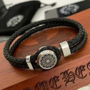RENSINO New Classic Unisex Couple Retro Woven Leather Bracelet Stainless Steel 18K Gold Fashion Charm Bracelet