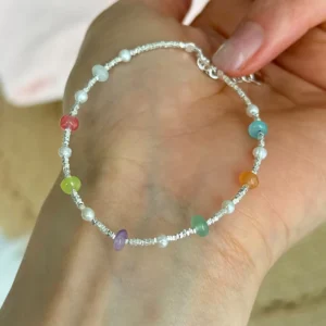 RENSINO New Creation 925 Sterling Silver Handmade Freshwater Pearl Colorful Crystal Beads Bracelet for Women Party Gifts Jewelry