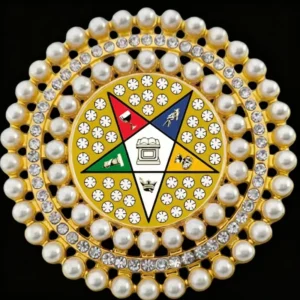 RENSINO New Custom Silver Round OES DOI Order Eastern Star Shimmering Rhinestone Pearl Encrusted Brooch Party Gift