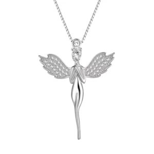 RENSINO New Design 925 Sterling Silver Inset Zircon Angel Wings Necklace for Women Jewelry