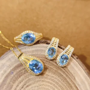 RENSINO New Design 925 Sterling Silver Natural Topaz Fashion 18K Gold Plated Elegant Natural Stone Made in China