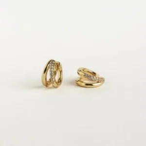 RENSINO New Design 925 Sterling Sliver 18k Gold Plated with Zircon Paved Double huggies Hoop Earrings for Gift