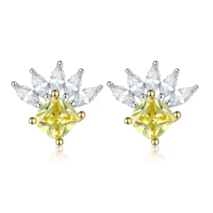 RENSINO New Design Earring 925 Sterling Silver for Women 18K Gold Plated Jewelry with Zircon for Flower Studs Earrings