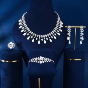 RENSINO New Design Fashion 4-Piece Zircon Jewelry Set Rhodium Plated Brass for Women’s Daily Wear Wedding Party & Engagement