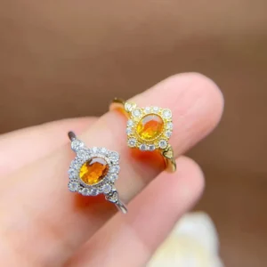 RENSINO New Design Fashion Expandable 925 Sterling Silver Natural Citrine Gemstone Crystal Jewelry Women Ring