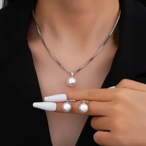 RENSINO New Design Fashion Necklace Minimalist Gold Pearl Earrings Hoop Earring for Women Jewelry Set