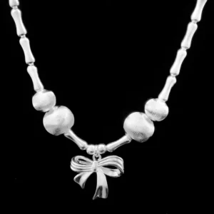 RENSINO New Design Fashion Trendy Girl Birthday Gift Bowknot Pendant Necklace Adjustable Silver Plated Brass Pendant Necklace