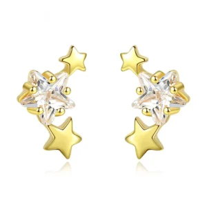 RENSINO New Design Fine Jewelry 925 Sterling Silver Inlay Diamond Earrings Three Stars Stud Earrings for Women