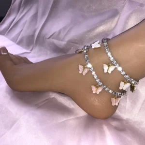 RENSINO New Design Hotwife Bling Anklets for Women Butterfly Cuban Link Anklet Girl Anklet Chain
