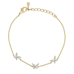 RENSINO New Design Jewelry 14k Gold Plated Rhodium Plated Crystal Marquise Butterfly Chain Bracelet