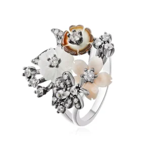 RENSINO New Design Jewelry 925 Sterling Full Flowers Silver Rings
