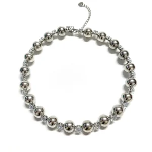 RENSINO New Design Luxury Exaggerated Silver Large Beads Chokers Necklace Crystal Diamond Women Party Holiday Jewelry Fashion Necklace