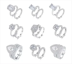 RENSINO New Design Popular Style Twin Moissanite Ring 925 Silver Engagement Ring Luxury Exquisite Emerald Shape and Round Ring