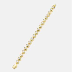 RENSINO New Design Round Shape Tennis Bracelet Bezel Setting Gold Plat S925 Silver Moissanite Bubble Chain Women 19cm Length Bracelet