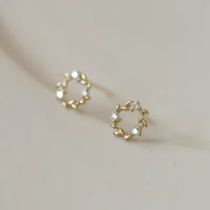RENSINO New Design Unique 14K Gold Plating S925 Sterling Silver Zirconia Round Hollow Out Stud Earrings For Woman Daily