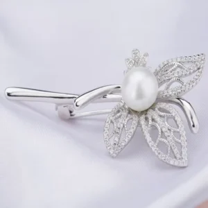 RENSINO New Designs 925 Sterling Silver Flower Pearl Brooch Pins