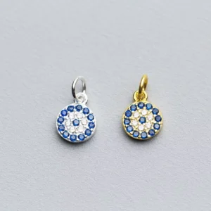 RENSINO New Fashion 925 Sterling Silver Gold Plated Round Small Zircon Evil Eye Charms for Girls Jewelry Making Pendant