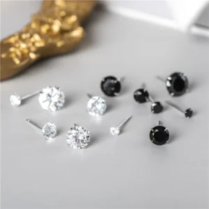 RENSINO New Fashion 925 Sterling Silver Simple 3-8mm Zircon Earring Studs for Women Jewelry Gifts for Jewelry Making