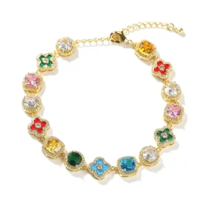 RENSINO New Fashion Colorful Iced Flower Jewellery Dainty Light Luxury Geometric 5A Cubic Zirconia Adjustable Charm Bracelet