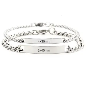 RENSINO New Fashion Couple Jewelry Custom Logo Name Blank Charm Engraved Stainless Steel Blank Bar Bracelet Couple Bracelet