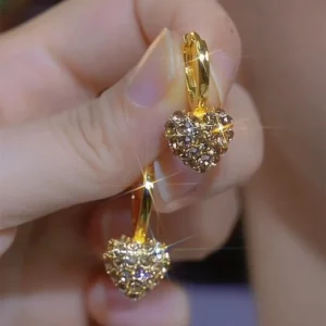 RENSINO New Fashion Earrings Gold Plated Alloy with Zircon Setting Heart Shape Charm Earrings for Women Jewelry